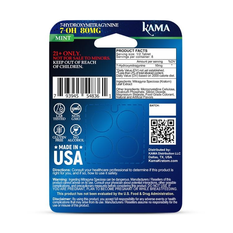 Kama 4X 7 - Hydroxy Tablets 80mg (4 Count) - Mint - Kratom Hood