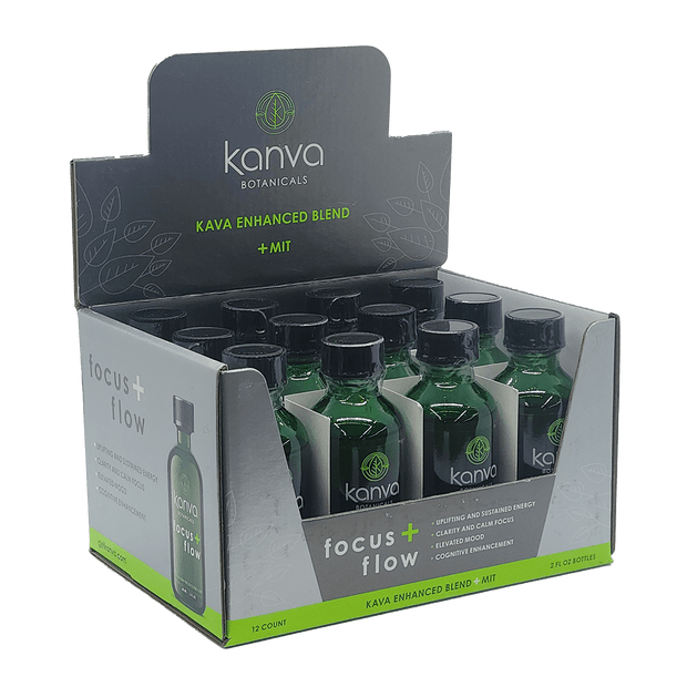 Kanva Botanicals Focus + Flow Kava Enhanced Blend + MIT - Wholesale 12 Pack (2 fl oz Bottles) - Kratom Hood