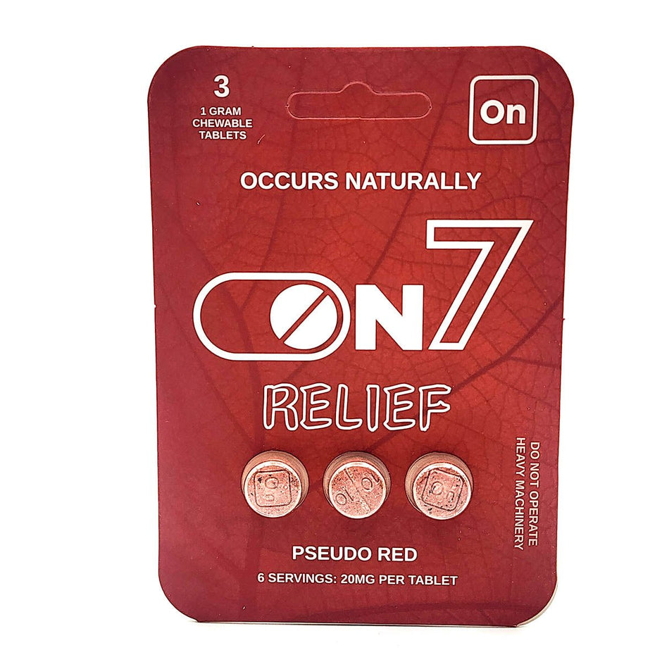 On7 Relief Pseudo Red Chewable Tablets 3 Count 20mg - Kratom Hood