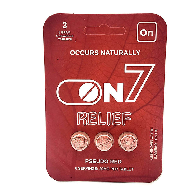 On7 Relief Pseudo Red Chewable Tablets 3 Count 20mg - Kratom Hood