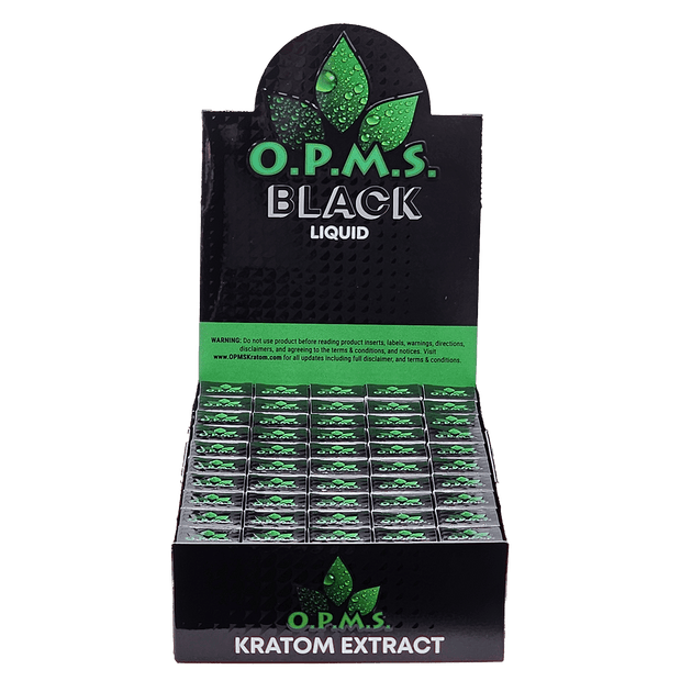 OPMS Black Liquid Kratom Shots - Wholesale Box of 50 (New Packaging!) - Kratom Hood