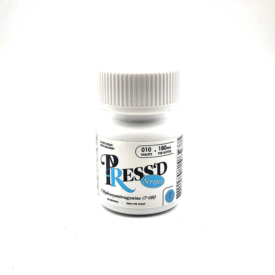 Pressd Scripts 7 - Hydroxymitragynine Tablets 10 Count 180mg Bottle - Kratom Hood