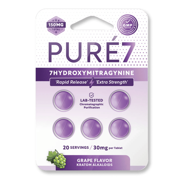 Pure 7 - Hydroxymitragynine Grape 30mg Tablets - 5 Count - Kratom Hood