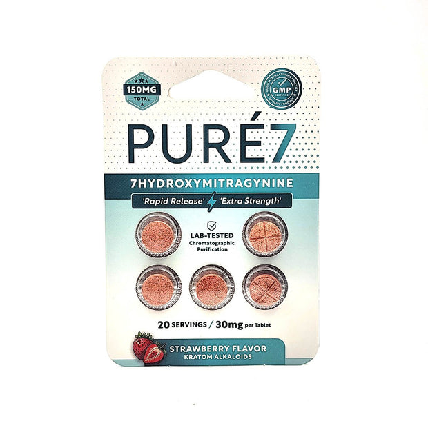 Pure 7 - Hydroxymitragynine Strawberry 30mg Tablets - 5 Count - Kratom Hood