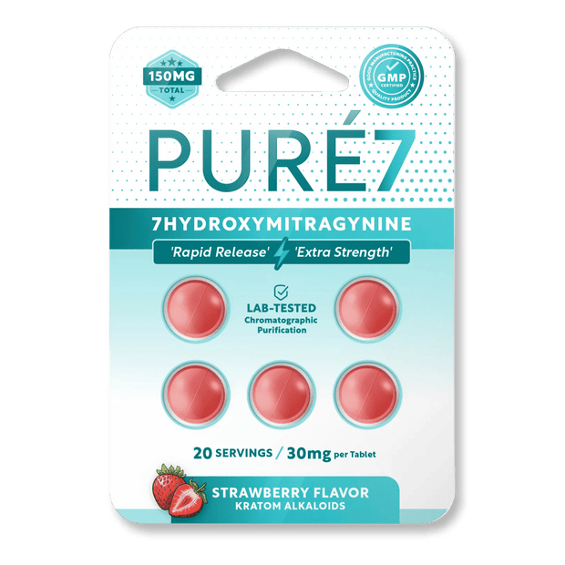 Pure 7 - Hydroxymitragynine Strawberry 30mg Tablets - 5 Count - Kratom Hood