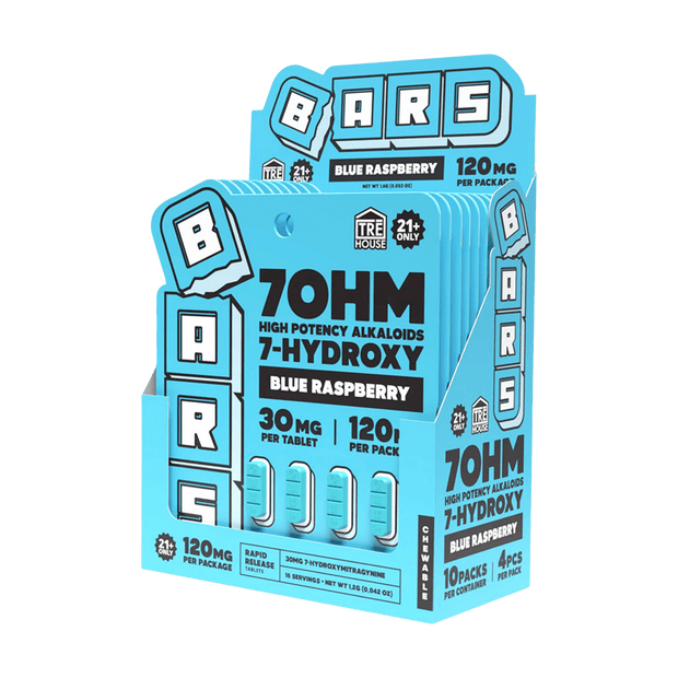 Tre House Bars 7OHM High Potency Alkaloids 7 - Hydroxy 4 Count Tablets 30MG - Kratom Hood